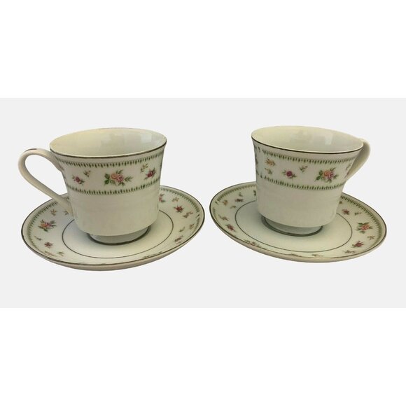Abingdon Fine Porcelain China Japan Pair Footed Cups & Saucers 3 1/8" Tall - Picture 1 of 9